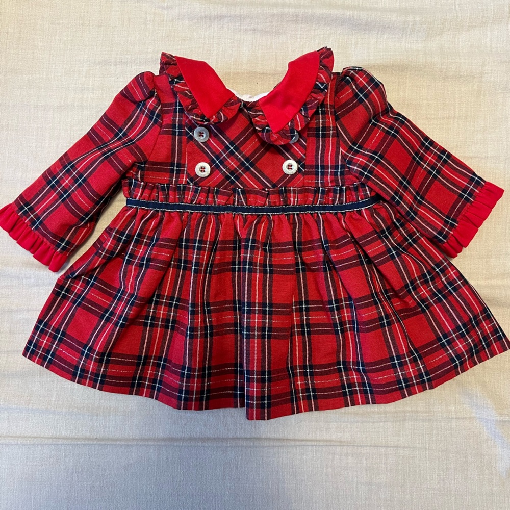 Girls Red Shimmery Tartan Dress Miranda 3 Months